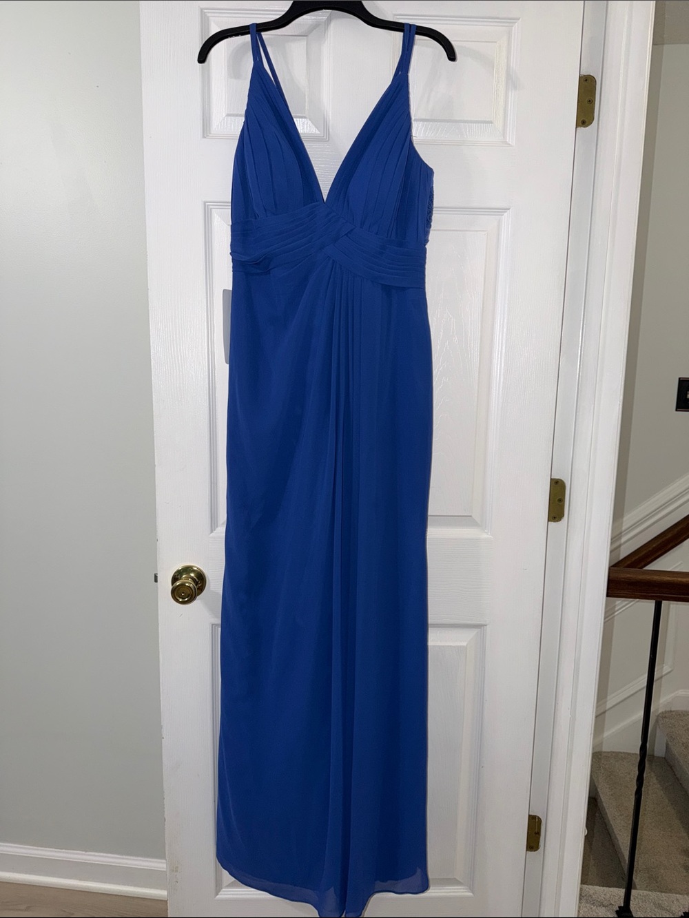Azazie Royal Blue Maxi Dress with Twist Bodice and V-Neck NWT size 8